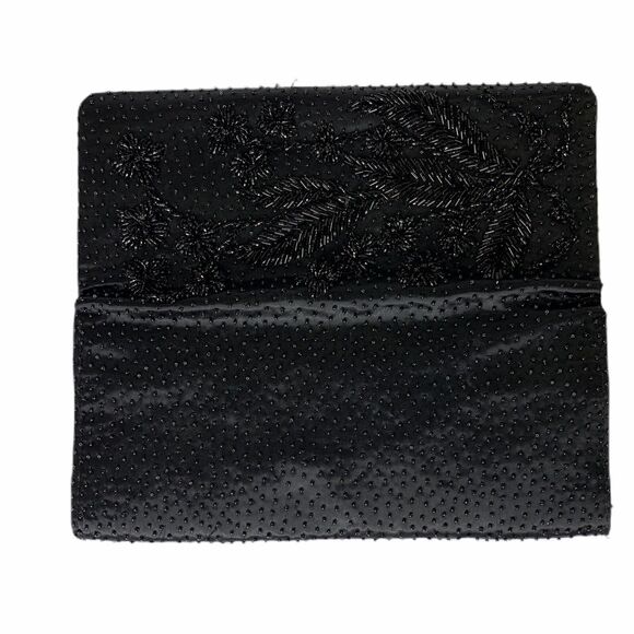 Vintage Black Beaded Clutch Bonnies Handmade Hong Kong Evening Formal Black Tie - Picture 3 of 12